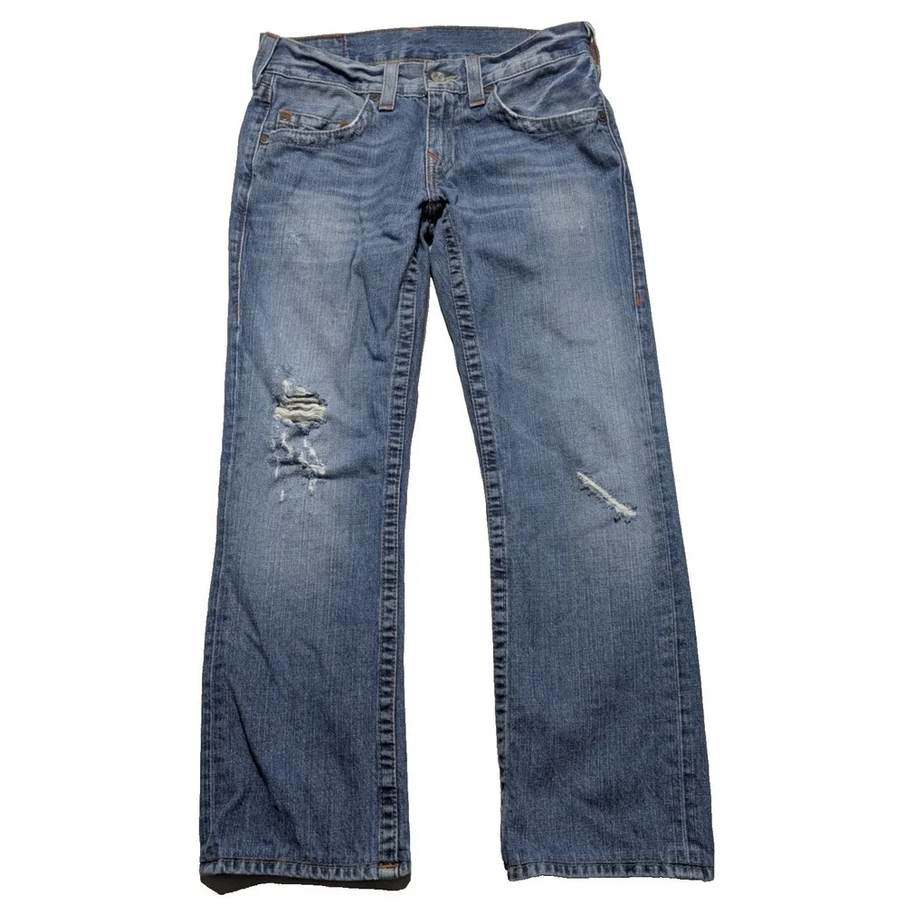 TRUE RELIGION BOBBY BAGGY Men 30 (Seat 34) Distressed Blue Jeans Made In USA‎